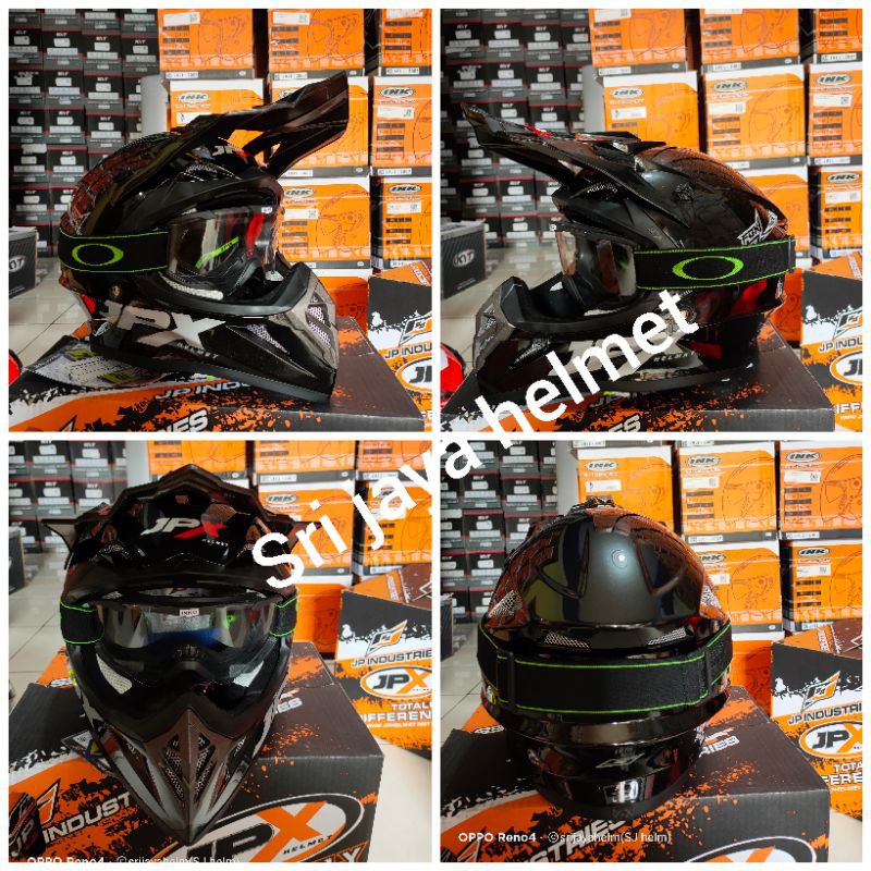 HELM JPX CROSS BLAK METALIK SET KACA GOGLE/KACA GOGLE