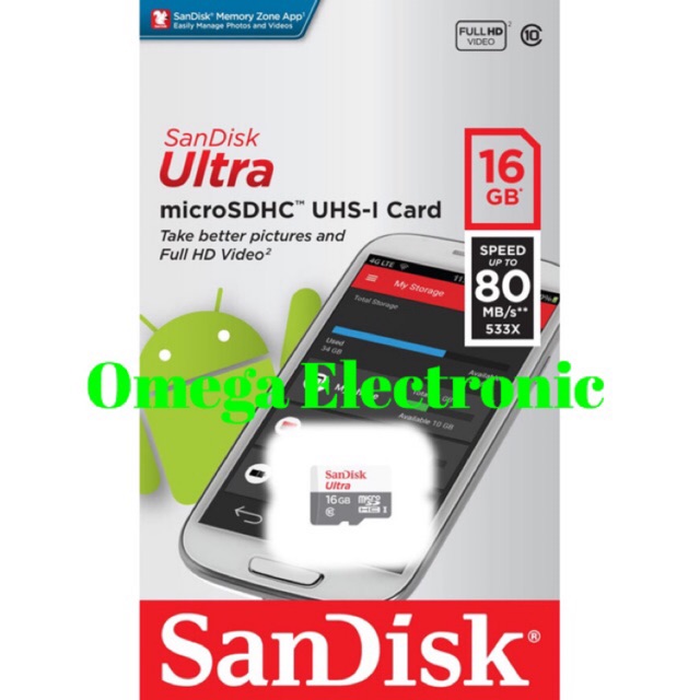 SANDISK Ultra MICROSD 16GB 80MB/S MICROSDHC UHS-I MICRO SD CLASS 10