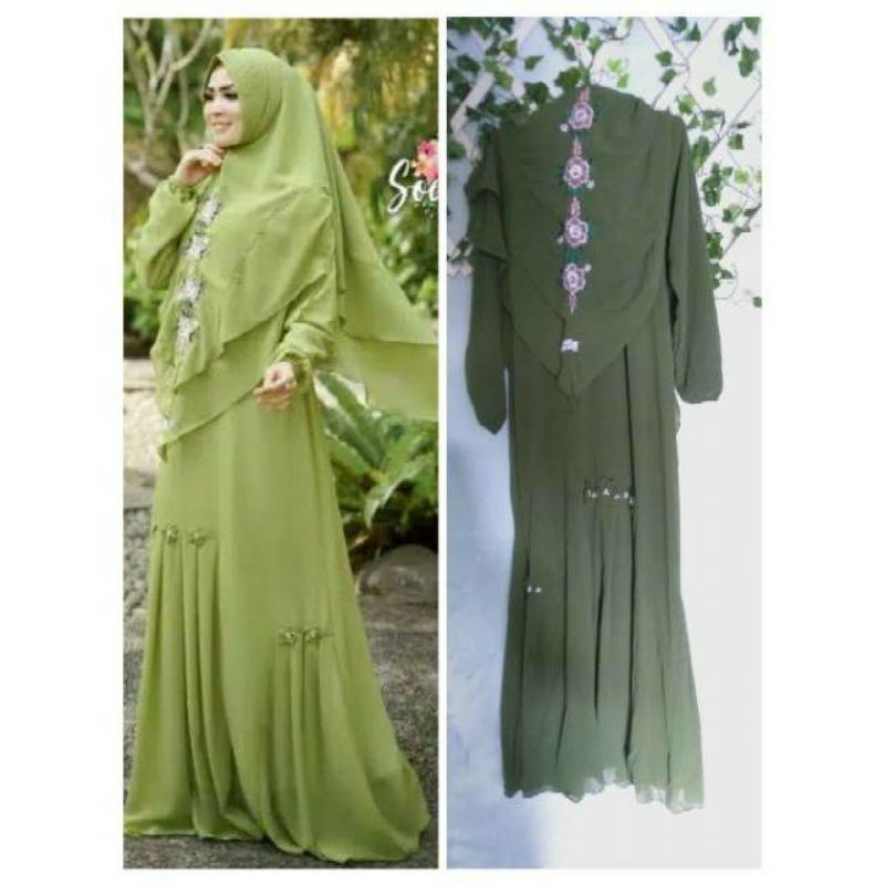 Sale Gamis bordir warna hijau army vintage by soekha hijab