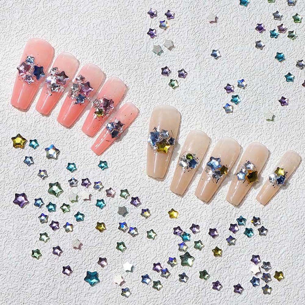 Agustinina Stars Nail Art Rhinestones Bintang Jepang Bor Kuku Fashion Manikur Aksesoris Perhiasan Kuku 3D