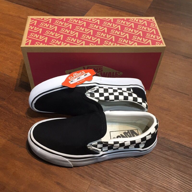 Sepatu Vans Slip On Checkerboard Sidewall Black White Premium Terlaris Hight Quality