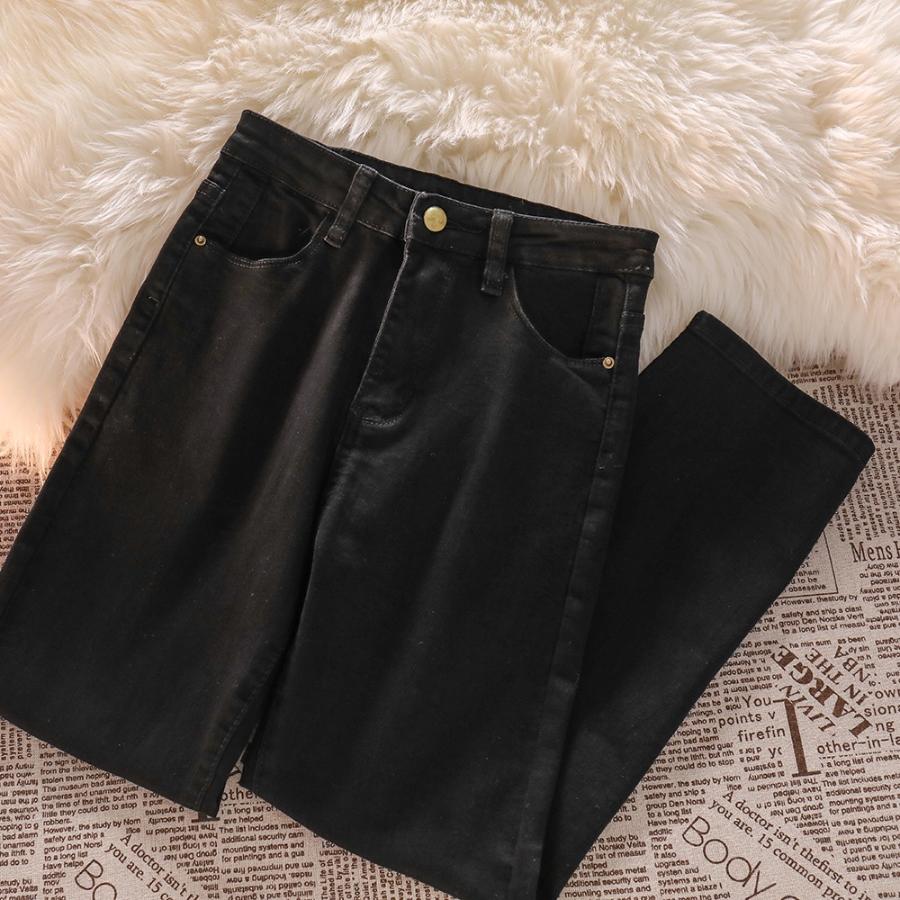 Warna Hitam Highwaist Melar Straight Celana Jeans Panjang Wanita Import（realpict）