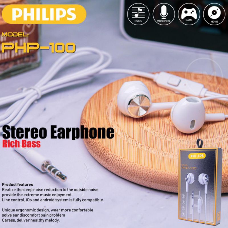 HF HEADSET PHILIPS PHP - 100 STEREO BASS PACKING IMPORT