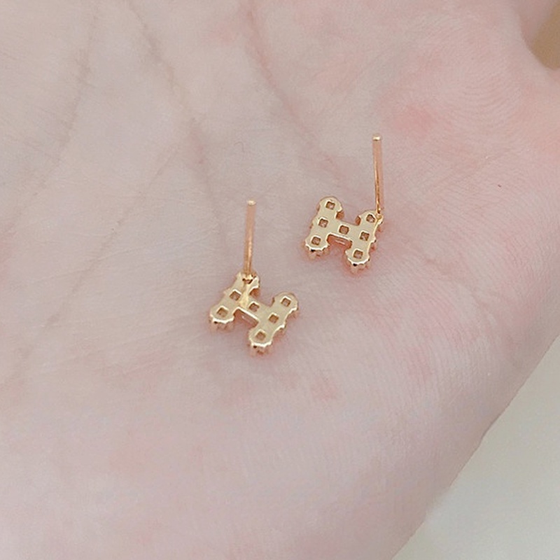 Anting Stud Berlian Imitasi Bentuk Huruf H Warna Emas Gaya Korea Simple Elegan Minimalis Untuk Pesta Pernikahan