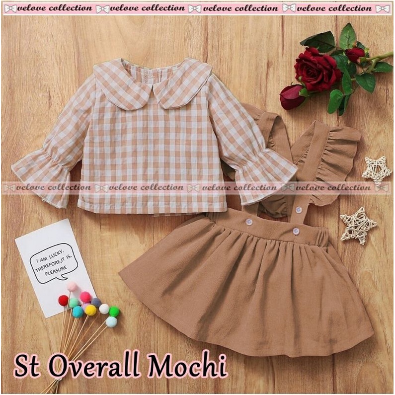 SET OVERALL MOCHI KID / SETELAN BAJU anak perempuan Korea/ SETELAN OVERALL ANAK usia 3-5Tahun BAJU ANAK LUCU MODEL LUCU