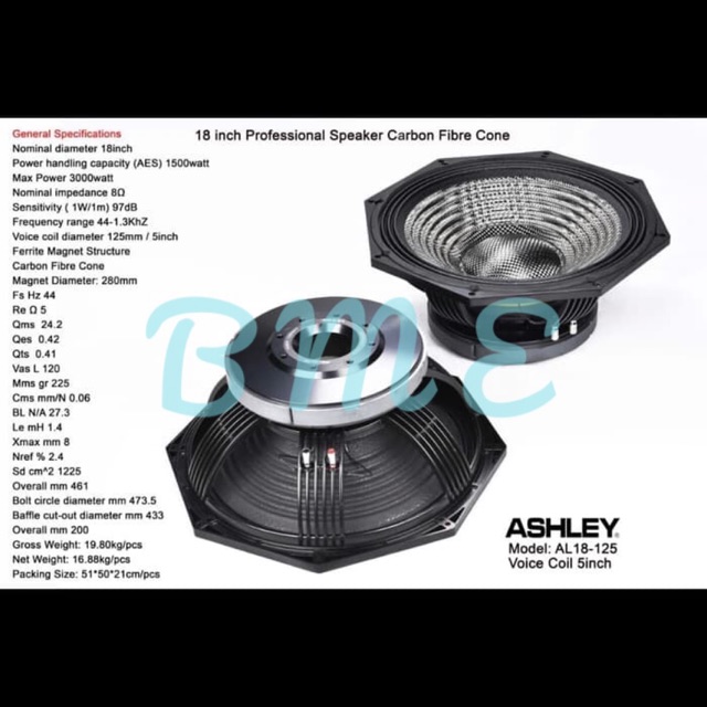 Speaker Component Ashley Carbon AL18-125 Original 18 inch AL18125