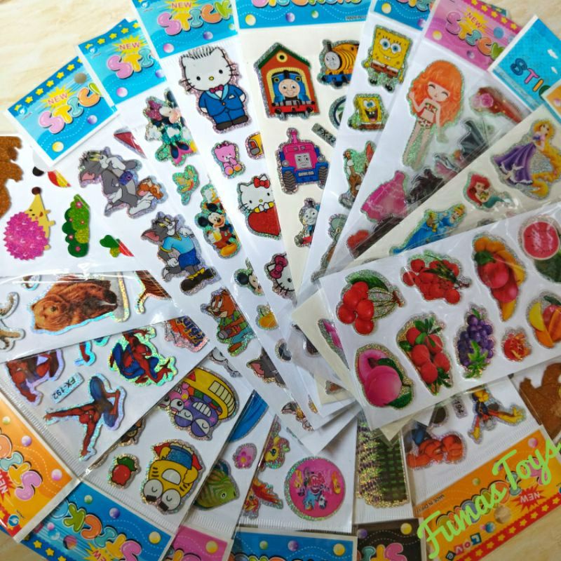 

20 Pack Sticker Hologram Karakter Anak Gambar Timbul Grosir Mainan Gambaran Tempel Aneka Karakter
