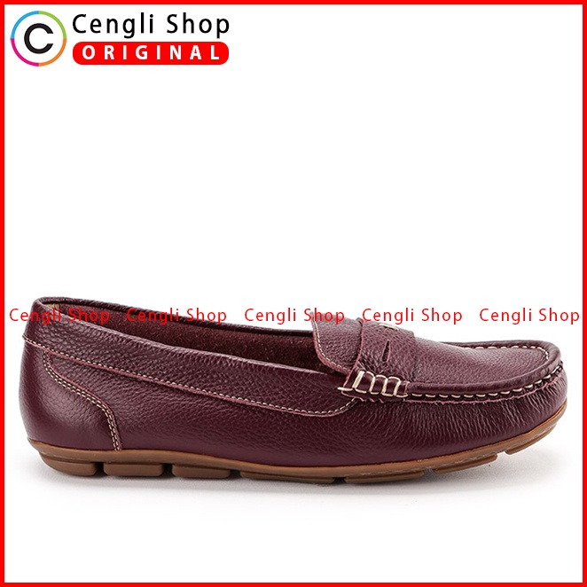 SEPATU FLAT KULIT OBERMAIN WANITA ORIGINAL TERBARU MERAH MAROON OW08