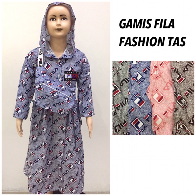 Gamis katun anak perempuan dress bebe hoodie tas fila