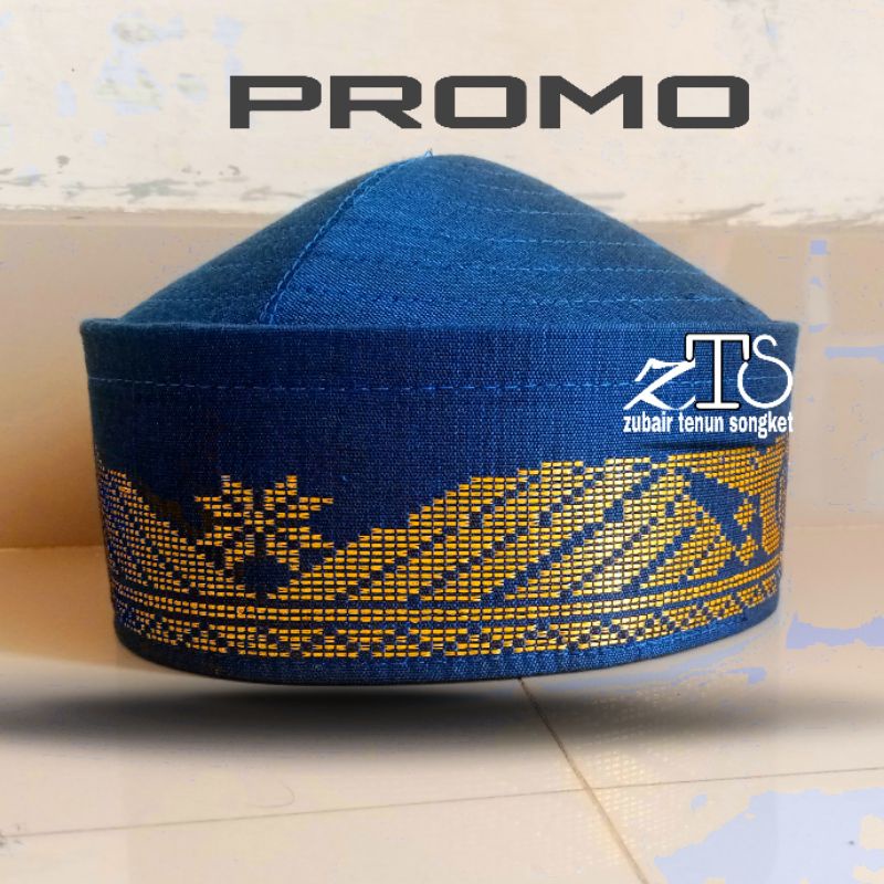 Peci BUMAT BIRU EMAS kopiah songkok motif tenun peci sholat peci dewasa dan anak