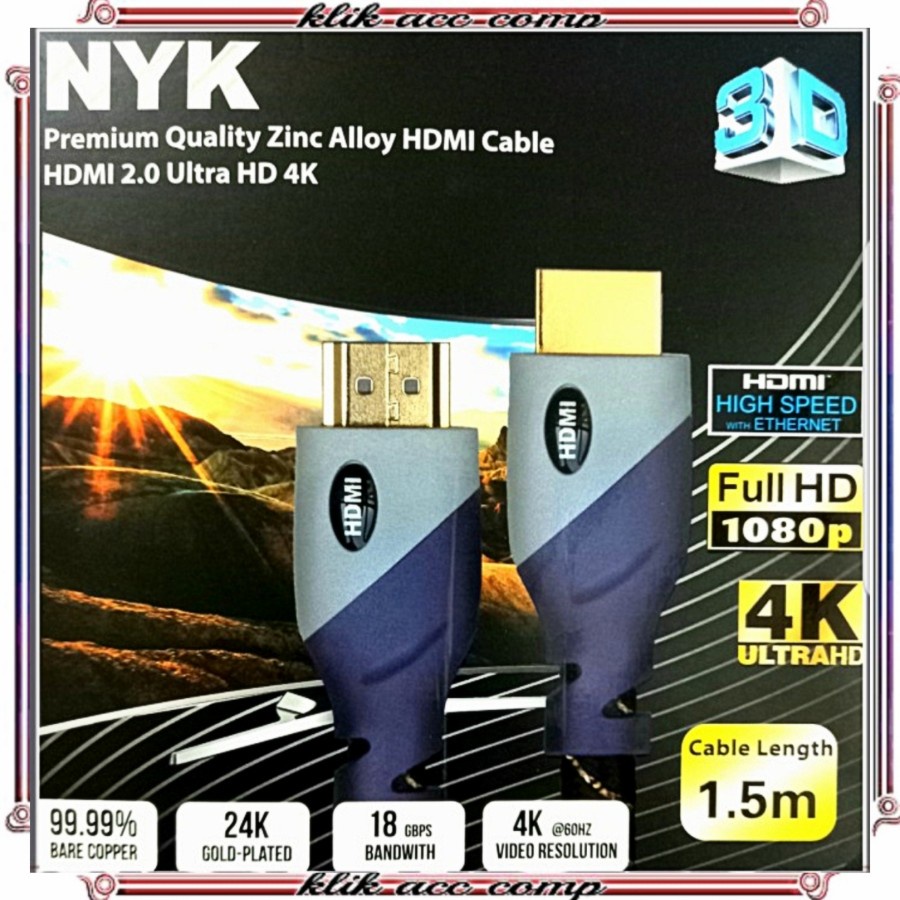 NYK Kabel Hdmi 1,5 METER Full HD 1080p NYK 4K / KABEL HDMI MALE - MALE