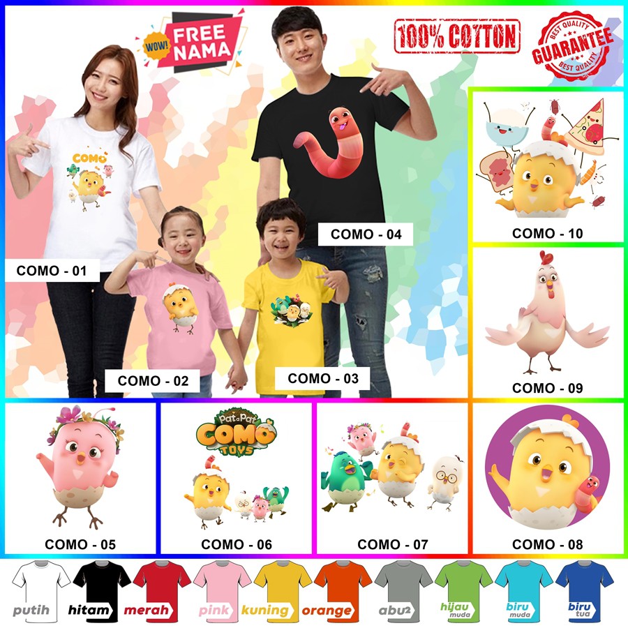 [FREE NAMA!!] Baju Kaos COUPLE  ANAK DAN DEWASA COMO BANYAK MOTIF