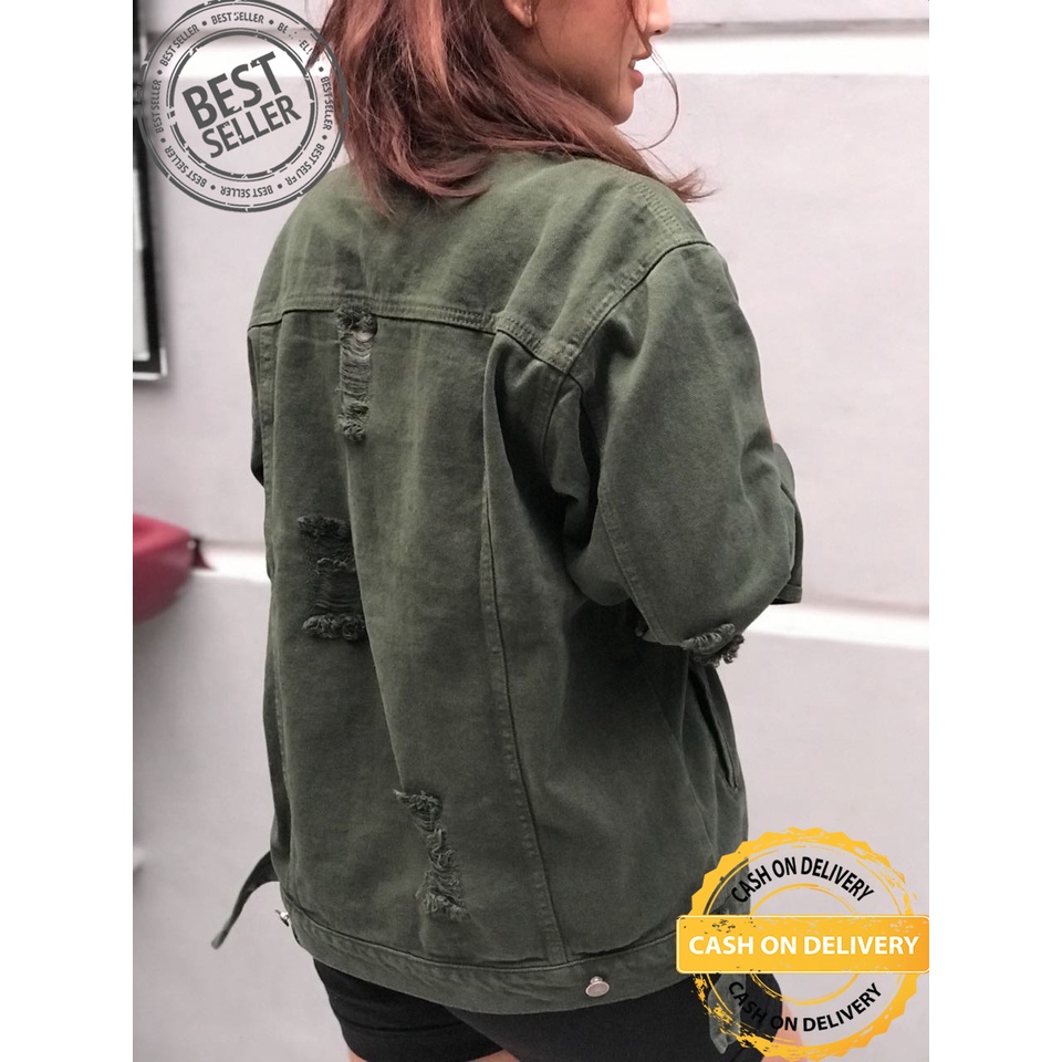 Jaket Jeans Oversize Wanita / Jaket Denim Cewe Oversize Ripped Sobek