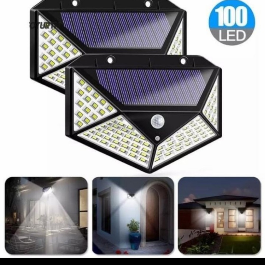 Lampu Taman 100 led solar tenaga surya sensor gerak panel dinding cell