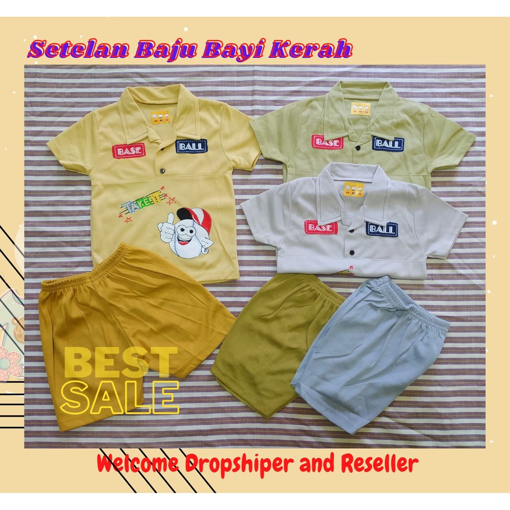STPD24 Setelan Baju Bayi Kerah Lengan Pendek Umur 4 sampai 15 Bulan Setelan Bayi Baju Bayi Laki Laki