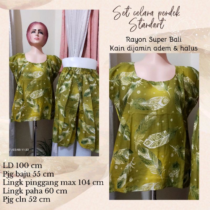 Babydol setelan motif Bali celana pendek Rayon Super