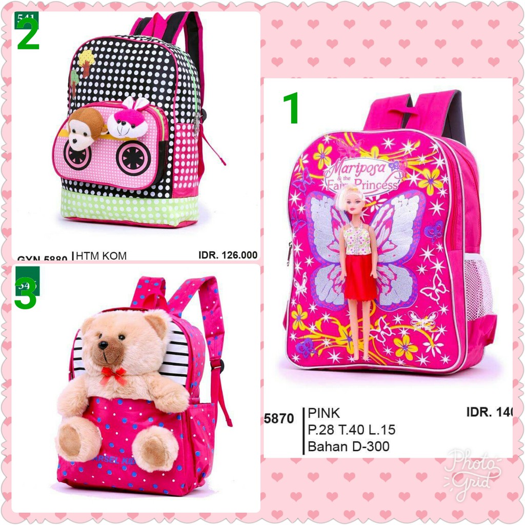 TAS RANSEL ANAK PEREMPUAN PINK BONEKA BARBIE MARIPOSA Kids Bag Collection RANSEL tas anak
