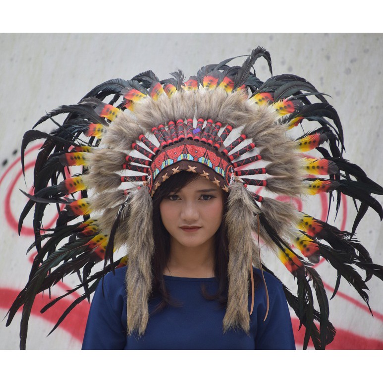 TOPI INDIAN - INDIAN HEADDRESS SMALL AYAM DOUBLE FEATHER GERMANISH