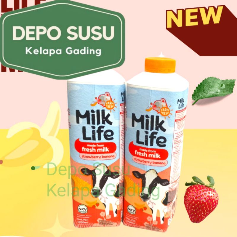 Milk Life Fresh Milk Strawberry Banana 1 Liter | Milklife Coklat Pure