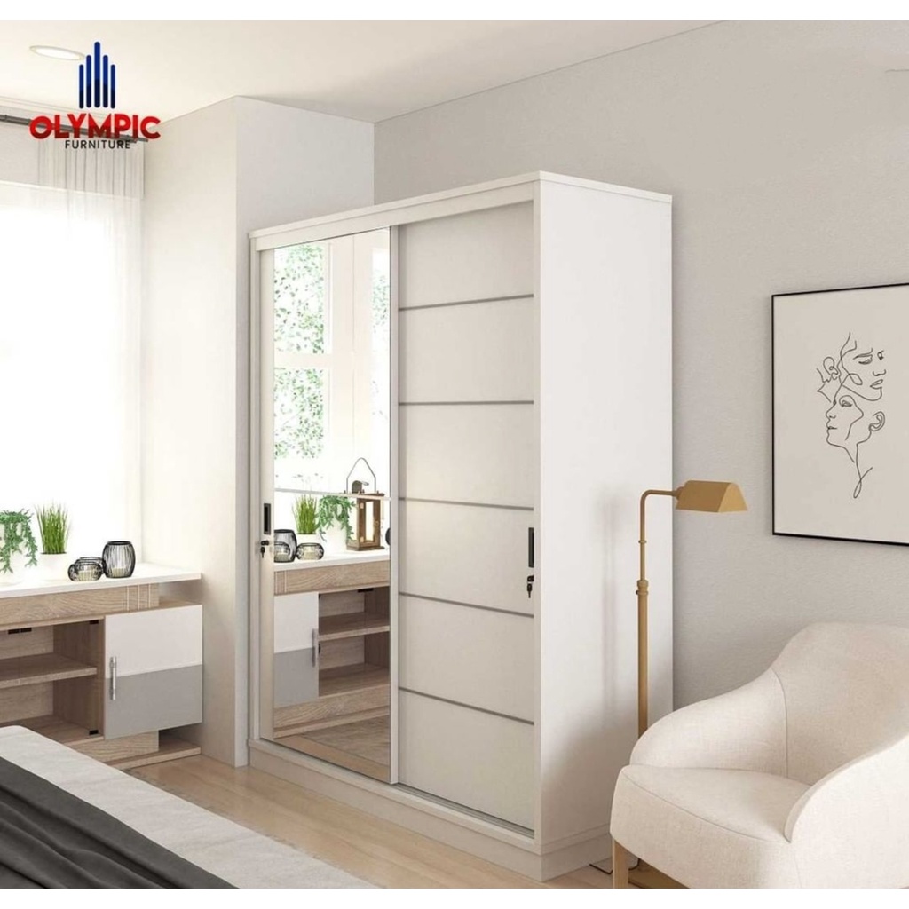 Lemari pakaian 2 pintu sliding besar putih pl Bandung