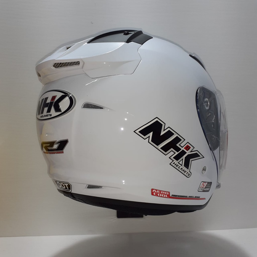 HELM NHK R1 SOLID POLOS WHITE DOUBLE VISOR HALF FACE NHK R1 PUTIH