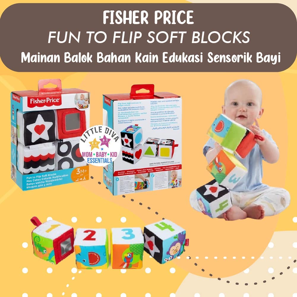 Mainan Balok Kain FISHER PRICE Fun to Flip Soft Blocks 3M+ -  Edukasi Sensorik Bayi 3m sensori