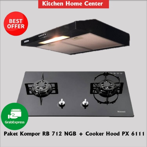 Paket E Kompor Tanam Rinnai RB 712 NGB + Cooker Hood Modena PX 6111 GOSEND ONLY