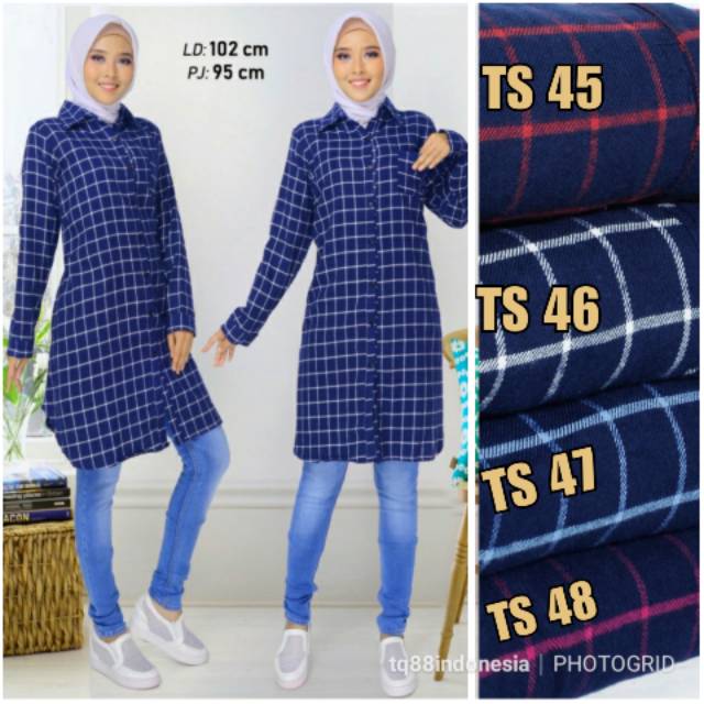 Tunik flanel/tunik/tunik kotak/hem tunik/tunik murah/kemeja tunik/hem kotak/tunik standart/tunik L