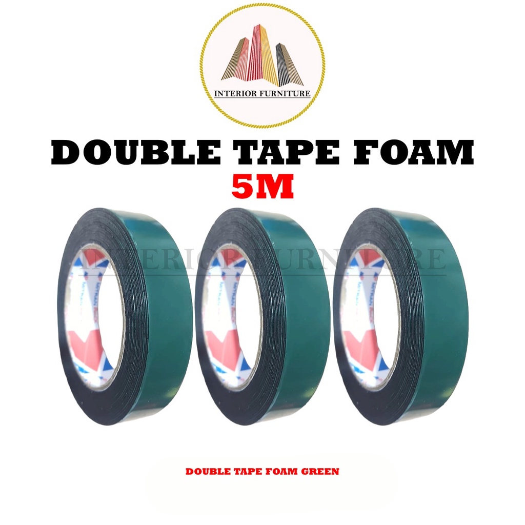 Double Sided Foam Tape / Tape Busa Dua Sisi / Tape Double Foam / Double Tape Hijau 5meter x 2,4cm