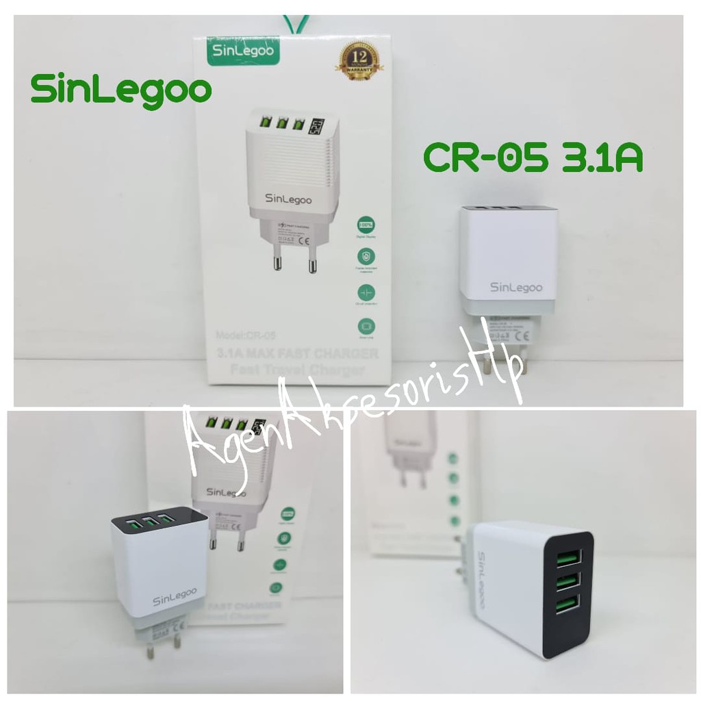 SinLegoo CR-05 Head Charger 3 USB LED Digital 3.1A Max Fast Charging GARANSI 1 TAHUN