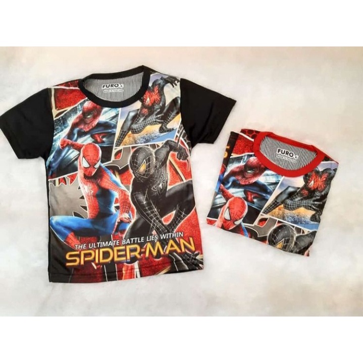 CUCI GUDANG Baju Kaos Anak Laki-laki Tema Hero Spiderman Printing Art 2 Furo