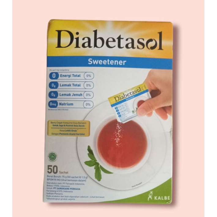 

Diabetasol gula 100 sachet , Diabetasol sweetener, pengganti gula nol kalori