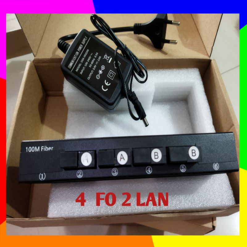 Media Converter 4FO-2LAN Switch Fiber Optic Optik 100m 4 port SC FO 2 port LAN RJ 45