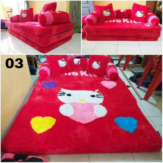 Kasur Lipat / Sofa bed Bulu Motif Helokity Karakter Bulu Rasfur TEBAL 10 CM