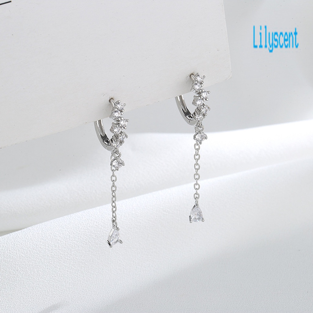 Ls 1Pc Anting Tusuk Gantung Wanita Desain Tetesan Air Hias Cubic Zirconia + Rumbai Untuk Pesta / Nikah / Prom