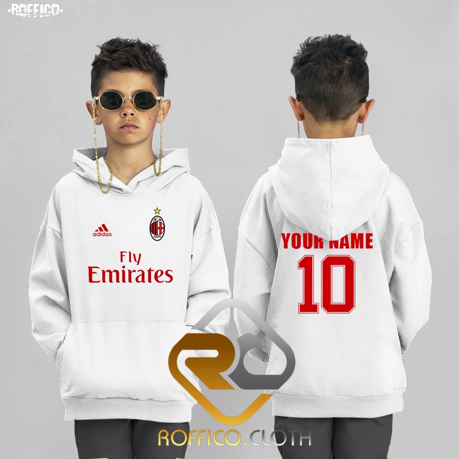Jaket Hoodie Sweater Anak AC Milan fly emirates BISA Custom Nama Dan Nomor