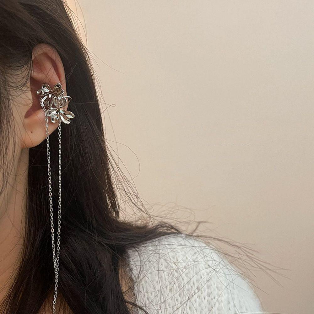 Mxbeauty Lady Klip Telinga 1pcs Vintage Mutiara Rantai Fashion Perhiasan Retro Klip Anting