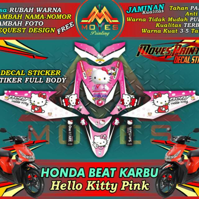 Decal Beat Karbu Stiker Beat Karbu Hello kitty pink Decal Stiker Motor Fullbody Beat Karbu