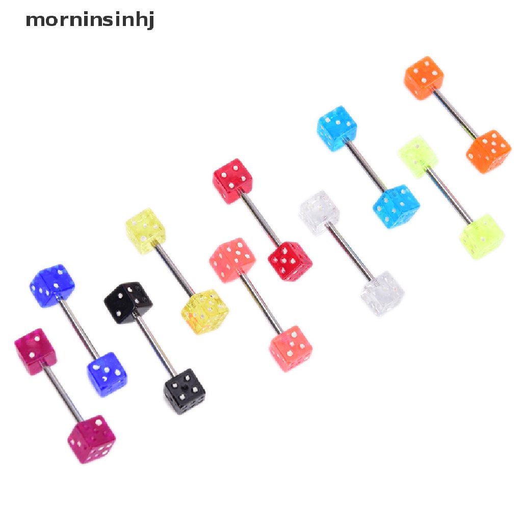 Mornin 10pcs / Set Anting Tindik Lidah Bentuk Dadu Bahan Stainless Steel