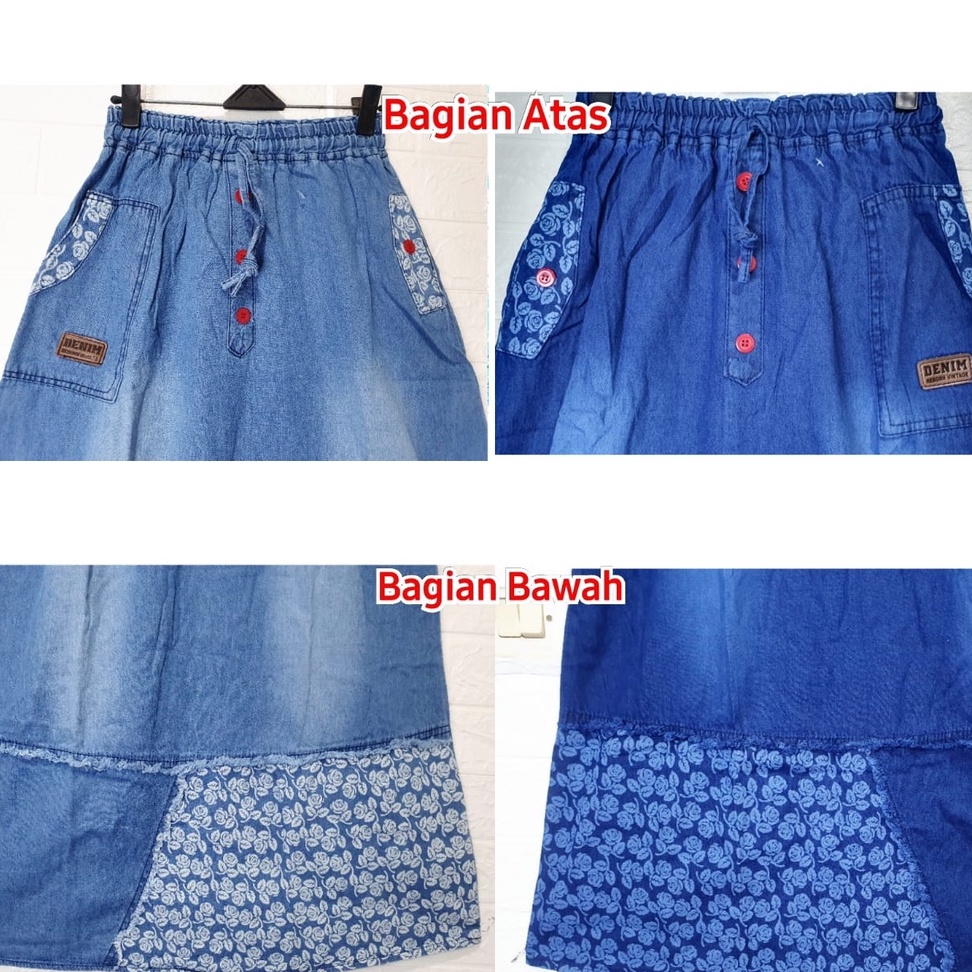 Rok Jeans  Anak Kombinasi Sablon Bunga Usia 4-14 Tahun / Rok Jeans Anak Premium