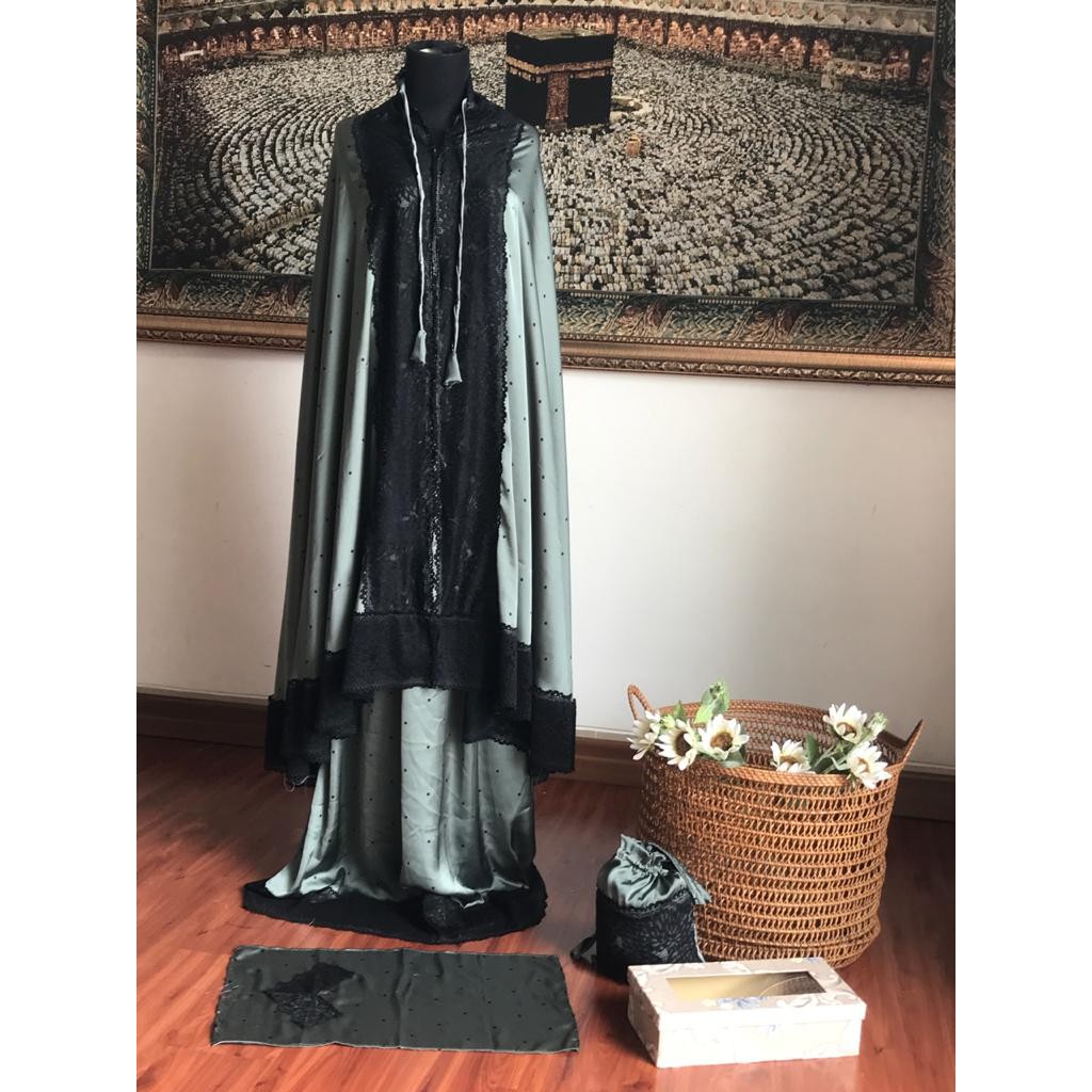 Mukena Zara Silk Premium Hijau Polkadot free sajadah kecil