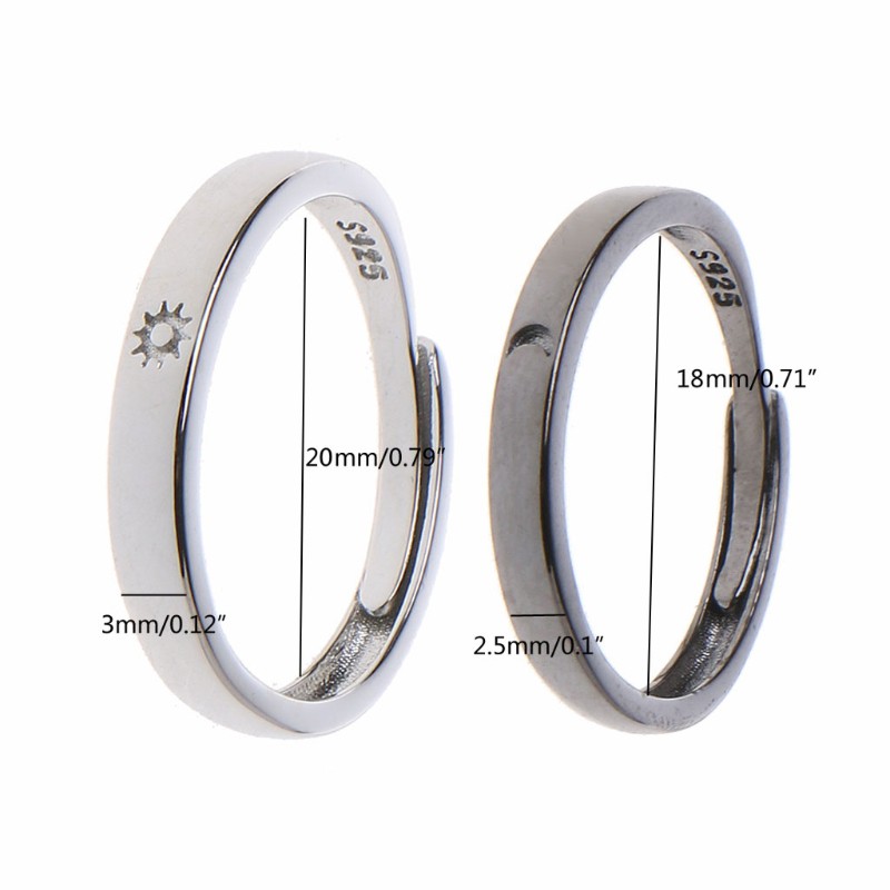 2pcs / Set Cincin Pasangan Model Terbuka Dapat Disesuaikan Desain Matahari Bulan Bahan Silikon Untuk Persahabatan
