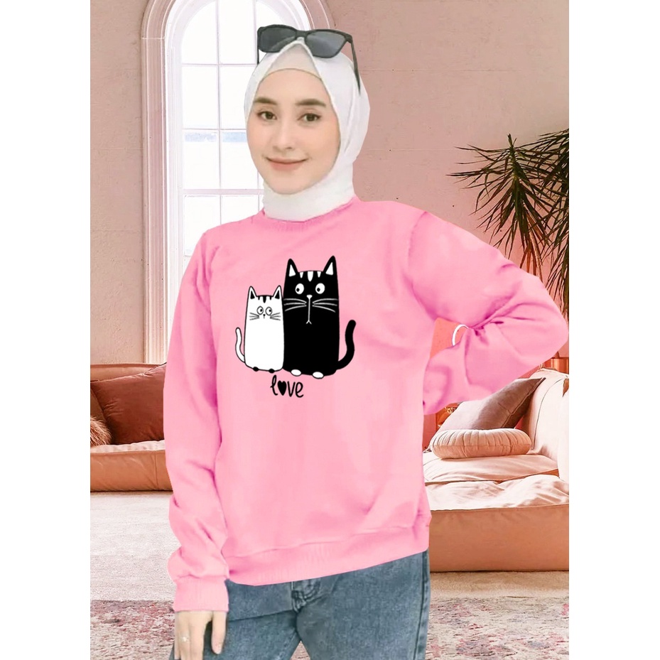 Kaos Lengan Panjang meow love / Kaos Sweatshirt / Atasan Wanita / Atasan Wanita Lengan Panjang / Atasan Import / Kaos Wanita Blus