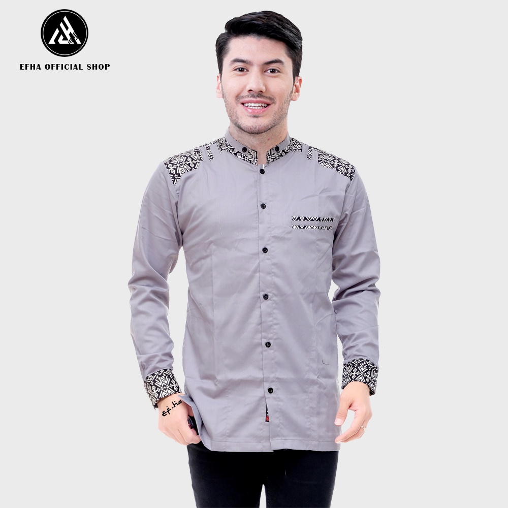 Baju Koko Pria-Koko Lengan Panjang Motif Batik Exclusive Warna Hitam Bahan Toyobo M L XL XXL XXXL