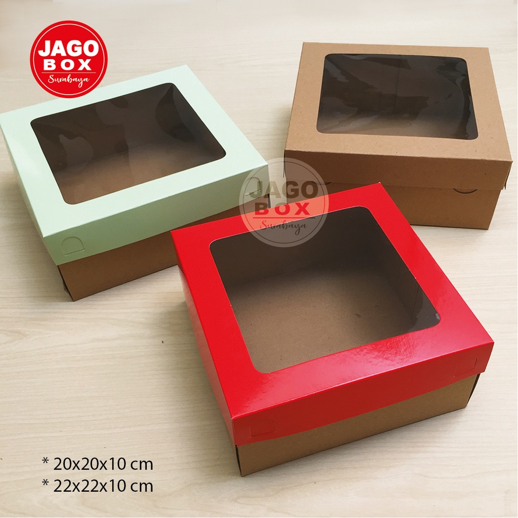 Box Kotak Kue/Tart/Roti 22x22x10 cm Tutup Lepas + Mika Kombinasi