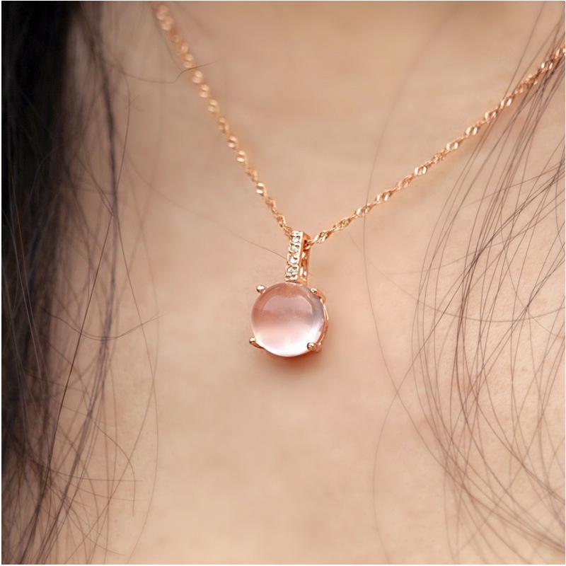 [Ready Stock]Fashion Silver Plated Inlaid Pink Crystal Pendant Necklace