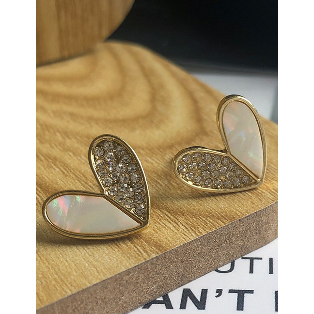 LRC Anting Tusuk Fashion Golden Full Diamond Shell Stitching Love Asymmetric K51331