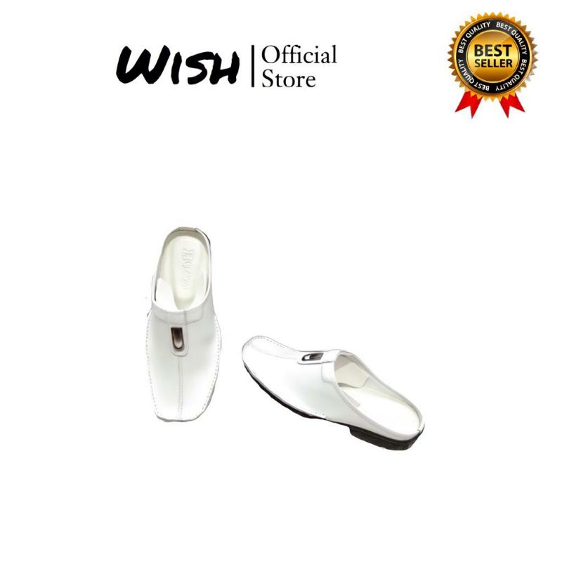 Sepatu sandal bustong pria putih kulit asli/sandal sepatu slop pria kulit