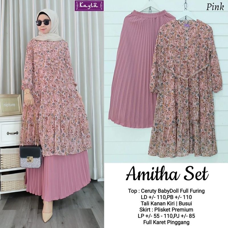 (BISA COD) AMITHA SET ORIGINAL BY KAYLA BAJU TUNIK SET ROK WANITA