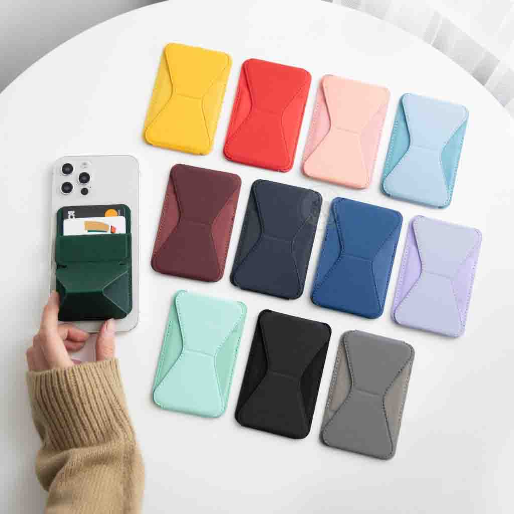 Sticky Card Holder Kulit Phone Stand 3 in 1 Invisible Magnetic Phone Grip